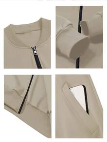 Graphic Print Men's Sporty Jacket Crewneck Pullover, Stylish Athletic Activewear Top For Casual Outings & Workout Sessions, Unique Patterned Lightweight Outerwear For Men - 卡其色 - 查看 4