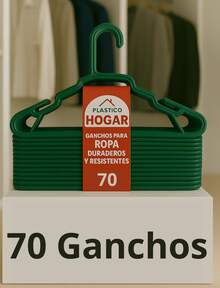 70 ganchos de alta calidad para ropa de adulto, fabricados en plástico resistente, ideales para organización y versatilidad en casa y negocios de moda, todo tipo de ropa y prendas, con forma al hombro - Verde - Ver 3