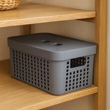RVS E-COMMERCE Set Of 5 Organizer Boxes With Lid Large Basket In Resistant Plastic 2 L 4.5 L 17 L - Grey - View 8