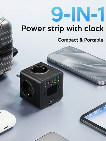 1pc 9-In-1 Wall Mounted Multi-Function Power Strip/Surge Protector, 3 AC Outlets + 3 USB-A + 1 USB-C Fast Charging Ports, Independent Switches, Desktop Charging Station For Home Office/Travel/Gaming Room, & Convenient Power Supply For Phones, Laptops, Etc.