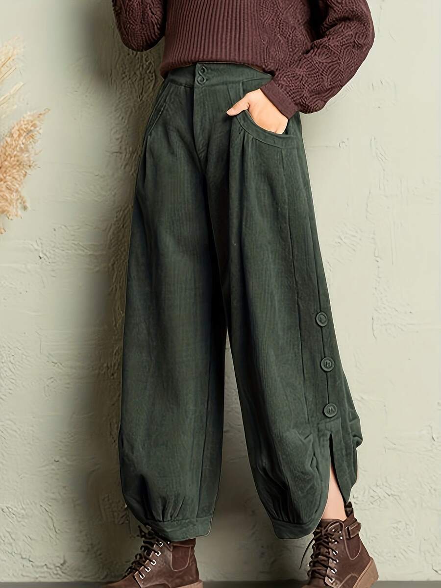 Women's Trousers, Old Money Style, Corduroy Solid Color Cargo Pants, Suitable For Daily Wear, All Seasons, Office Attire Fall