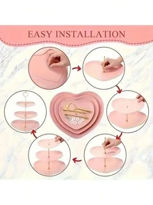 3-Tier Heart Shaped Cake Stand For Creative Wedding, Birthday Party, Candy, Dessert, Afternoon, High Tea ,Valentines Wedding, Birthday,Easter,Party Favors, Parties, Valentine'S Day, Black Valentine DAY, Valentines Wedding - Multicolor - View 7