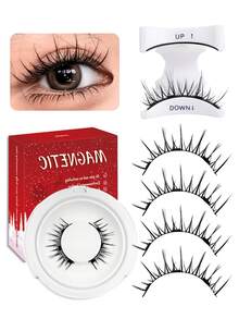 FindLove 2对装磁性假睫毛套装，自然浓密精致，带佩戴夹，单根假睫毛，高品质可重复使用，专业磁性假睫毛套装 - 尖尾漫畫款 - 查看 4