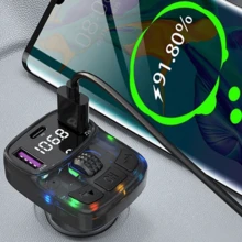 Transmisor FM para coche, reproductor MP3, cargador adaptador para encendedor de cigarrillos, carga rápida dual USB, adaptador de audio para coche, pantalla LCD con puertos TF/AUX, diseño plug-and-play. - Negro - Ver 6