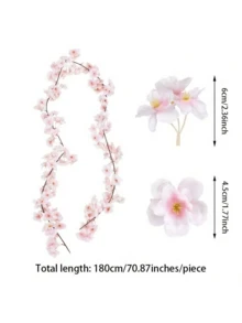 1,8 m Flor de cerezo artificial Enredadera, adecuada para decoraciones de boda, decoraciones de fiesta de cumpleaños, decoraciones del hogar y restaurante, decoraciones de alféizar de dormitorio, decoraciones del Día de San Valentín, decoraciones de Año Nuevo, decoraciones de jardín al aire regalos del Día de San Valentín. También adecuado como decoración de fondo de habitación para Año Nuevo. - flores de cerezo - Ver 2