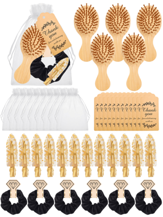 15/5pcs Party Wedding Guest Gift Set | Includes A Wooden Comb, Hairpins, Large Intestine Hair Bands, Thank You Cards And Organza Drawstring Bags (Party Gift Bags, Party Supplies), Which Are Very Suitable For Wedding Parties, Friends' Memories, Bridesmaid Gifts, Farewell Celebration Gifts For Newlyweds, Bachelorette Parties, Birthday Celebration Parties, Must-Have Accessories For Girls, Practical And Portable Gifts.