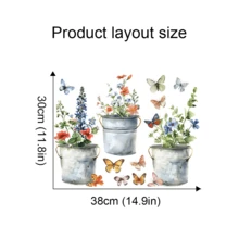 1pc Countryside Style Floral & Butterfly Wall Sticker, PVC Waterproof Self-Adhesive, Frosted Glass Window Decal, Butterfly Wall Art, Floral Window Sticker, Watercolor Style Decal, Hand-Painted Window Sticker, Home Decor, Window Decoration, Kitchen Sticker, Fridge Magnet, Plant Theme, Suitable For Various Smooth Surfaces