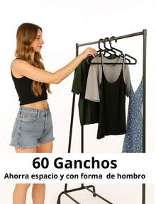 Paquete de 60 ganchos estándar, calidad premium de plástico para ropa de adultos, versátiles, resistentes, duraderos para todo tipo de prendas para interiores, closet y organización de guardarropa, uniformes, - Negro - Ver 2
