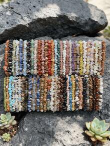 1条5-8毫米青少年灵性天然石珠手链，玛瑙/黑曜石/青金石及其他脉轮平衡和能量提升疗愈石，适合青少年日常佩戴，节日礼物，波西米亚风时尚饰品 - 彩色 - 查看 1