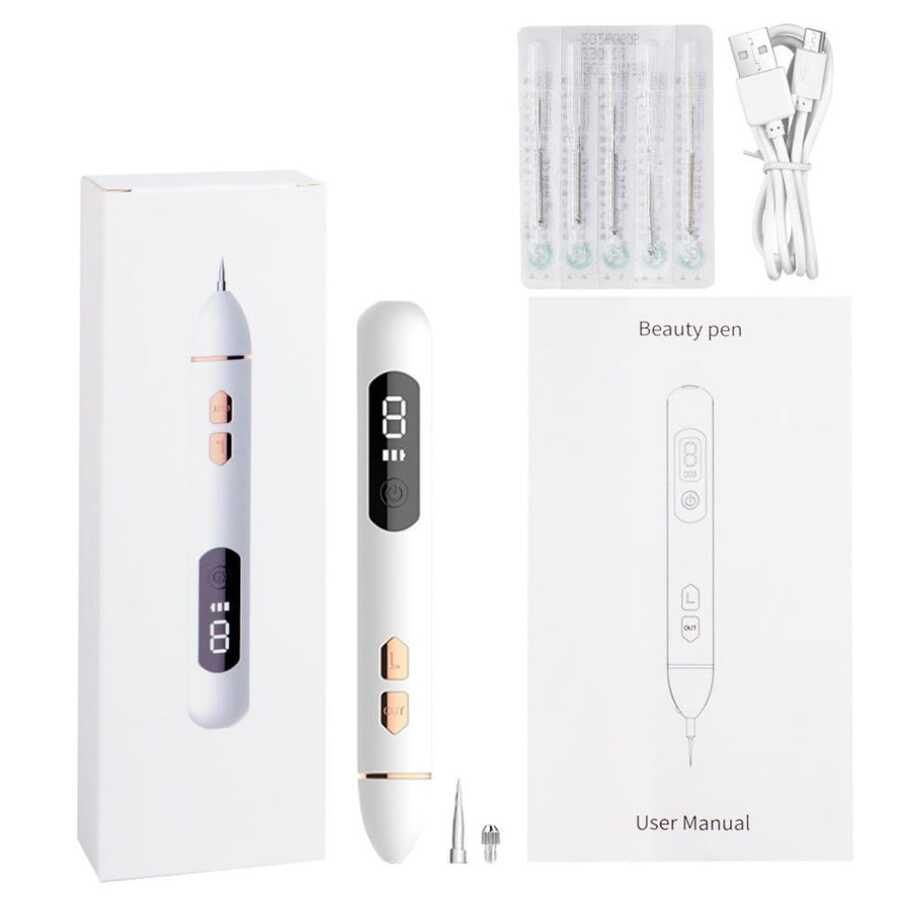 Skin Tag Remover Black Dots Blemish Laser Plasma Pen Mole Wart Eliminator Freckle Dark Spots Removal LCD Display 9 Levels - 白色 - 查看 1
