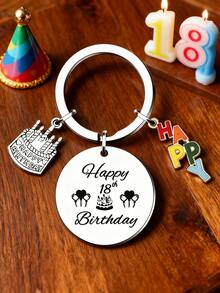 18th Birthday Surprise! Stainless Steel Keychain With Cake Letter Pendant, Creative Gift For Friends, Classmates, Girlfriends - Multicolor - View 11