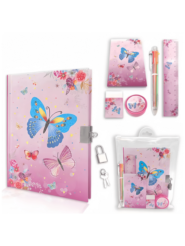 Diário com Cadeado para Meninas, Conjunto de Papelaria Diário para Crianças, Para Pré-Escola, Adolescentes, Aprendizagem, Escrita, Desenho, Sereia, Presente com Caderno, Bloco de Notas, Seis Canetas Coloridas, Régua, Apontador, Borracha