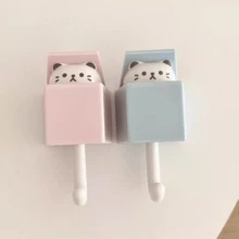 1pc New Cute Cartoon Cat Hooks, Strong And Traceless Creative Hooks, High-Value Retractable Hooks For Bedroom And Living Room - 淺藍色 - 查看 2