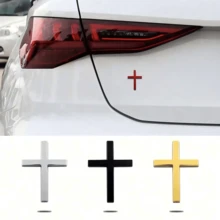 2.5" X 1.8" Metal Jesus Christ Cross Emblem Sticker, 3D Alloy Cross Decal Sticker For Car Body Rear, Self-Adhesive Anti-Scratch Cross Logo Sticker - one-size - View 2