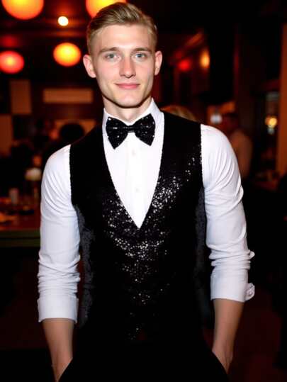 Men's Shiny Sequin Vest, Stage Performance, Photography, Host, Singer, MC Waistcoat