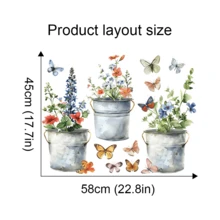 1pc Countryside Style Floral & Butterfly Wall Sticker, PVC Waterproof Self-Adhesive, Frosted Glass Window Decal, Butterfly Wall Art, Floral Window Sticker, Watercolor Style Decal, Hand-Painted Window Sticker, Home Decor, Window Decoration, Kitchen Sticker, Fridge Magnet, Plant Theme, Suitable For Various Smooth Surfaces
