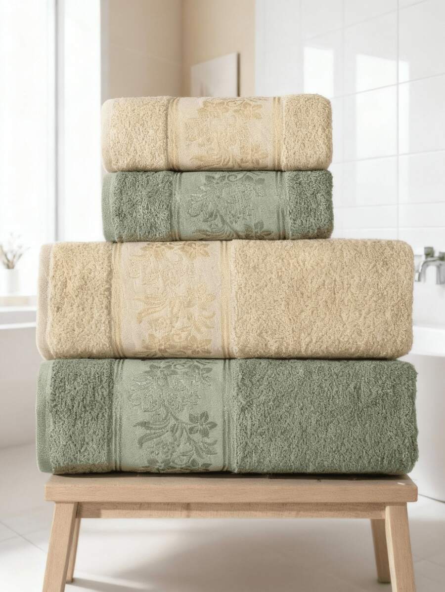 4 PCs Towel Set 2 Bath + 2 Hand Towels - Cotton Rich - Made In Turkey - Yellow - View 1