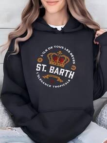 Womens St Barth  Organic Cotton Saint Barthélémy  Caribbean Island Gift St Barthelemy Beach Souvenir Saint Barths Travel Barths Hoodie - Black - View 1