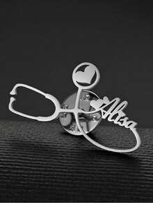 Custom Heart Stethoscope Name Brooch - Personalized Stainless Steel Lapel Pin Brooch For Men Women, Perfect For Business, Weddings, Bridesmaids, Birthdays, Teacher Appreciation & Graduation Gifts Fashion Jewelry For ,Brooches For Doctors And Nurses, Thanksgiving And Christmas Gifts. - Multicolor - View 14