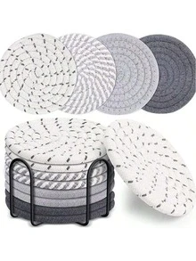 4/8pcs Cat Ear Coasters Set, Handmade Bright Pink Woven Coasters, Non-Slip Absorbent Drink Coasters (With Holder), Home Decor, Gifts For Valentine''s Day And Mother''s Day