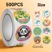 500张/卷 动物家庭图案贴纸，尺寸：2.5厘米/1.0英寸。鼓励贴纸。圆形，是儿童礼物的理想之选。可用于书籍装饰、封口标签、礼品装饰及其他心仪产品的装饰贴纸。 - 彩色 - 查看 7