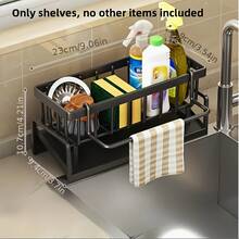 [Kitchen Sink Organizer] Heavy-Duty Metal Kitchen Sink Organizer Tray - Sink Drainage Rack With Built-In Sponge Holder, Dish Brush Slot - Space-Saving Countertop Organizer, Compatible With Standard Sinks - Easy To Clean Kitchen Christmas Ready Home Cleaning Kitchen Cleaning Party Cleaning - 彩色 - 查看 3