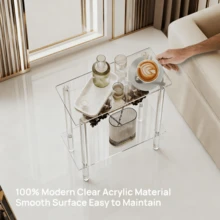 Transparent Acrylic Narrow End Table, Suitable For Small Spaces, With Magazine Rack, Ultra-Thin Side Nightstand/Bedside Cabinet, Applicable For Living Room & Bedroom
