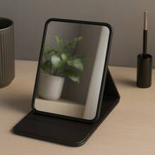 Portable Pocket Makeup Mirror, Multipurpose, Foldable, With PU Leather - 黑色 - 查看 3