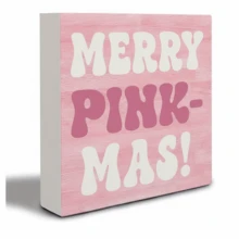 Christmas Festive Pink PVC Sign, "I'm Dreaming Of A Pink Christmas" Desk Decor, Home & Office Holiday Ornament For Various Room Types, Indoor Non-Electric Collectible Figurine - Pack Of 1 - Pink - View 11
