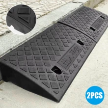 Lislark 1/2 Stück Gummi Bordsteinrampen Modular Kunststoff Auffahrrampe Tragbar Randstein Laderampen Hebebühne Tragfähigkeitrutschfest Hebeplattform 50x27x7 cm - Schwarz - Übersicht 1