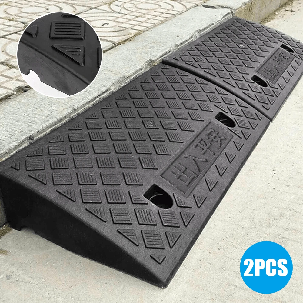 Lislark 1/2 Stück Gummi Bordsteinrampen Modular Kunststoff Auffahrrampe Tragbar Randstein Laderampen Hebebühne Tragfähigkeitrutschfest Hebeplattform 50x27x7 cm - Schwarz - Übersicht 1