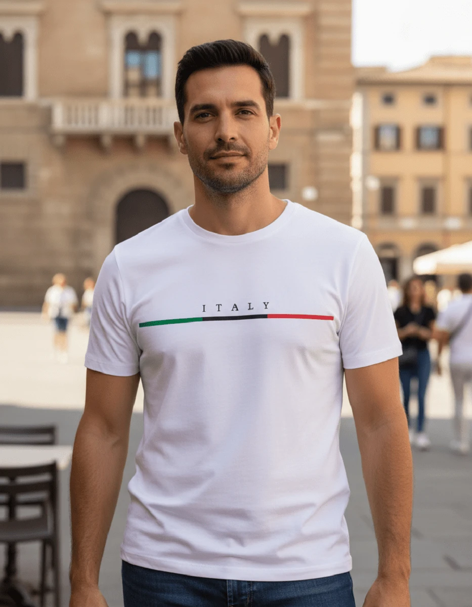 Round Neck T-Shirt, Fitted Italy Shirt, Comfortable Cotton - White - View 1