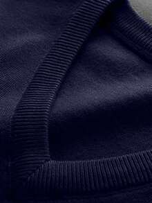 Men's Basic Solid Color V-Neck Sleeveless Sweater Vest, Warm Layering Piece For Autumn/Winter - Navy Blue - View 3