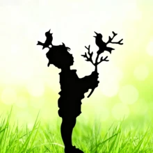 迷人的金属男孩与鸟剪影花园插牌 - 激光切割户外草坪和小径装饰，非常适合家居和庭院艺术 - 黑色 - 查看 3