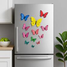 Set Of 12 Decorative 3D Butterflies, Magnetic Stickers For Wall And Refrigerator - Yellow - View 5