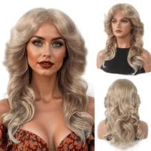 1pc Women's Gold Wig, Suitable For Christmas Party Costume, Paired With Shiny Accessories Including Silver Necklace And Earrings. 70s Disco Wig, Natural Synthetic Full Wig, Retro Party Costume Wig, SRT Wig - Linen Gold - View 12