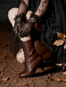 Women's Ankle Boots Lace-Up Pointed Toe Kitten Heels Victorian Boots Women Vintage Y2K Boots Goth Boots Party Dress Cosplay Boots Fashion Shoes For Halloween Christmas - 深棕色 - 查看 1