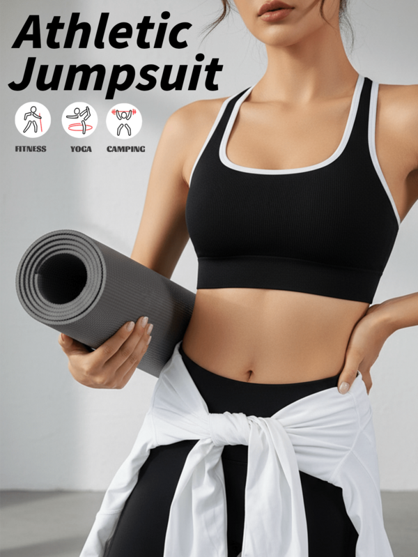 Women's Seamless Black Elegant Minimalist Breathable Yoga Fitness Camisole Tank Top, Shaping & Sculpting