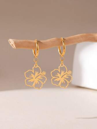 2件套不锈钢时尚奢华百搭镂空花朵吊坠耳环，适合女性日常佩戴、约会、出席活动，四季皆宜，是送给她的礼物。