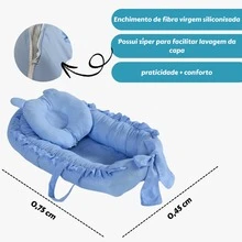 Ninho Redutor Com Almofada de Amamentação + Trocador Portátil + Mosquiteiro Para Ninho Cor Lisa - Azul - Visão 3