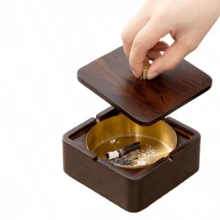 1/2/3件套胡桃木和不锈钢烟灰缸，圆形桌面烟灰缸带盖，防尘防风，磁吸式可拆卸设计，方便携带和清洁，防滑底座，复古奢华吸烟配件，适用于吸烟、烟灰缸、户外烟灰缸 - 彩色 - 查看 9