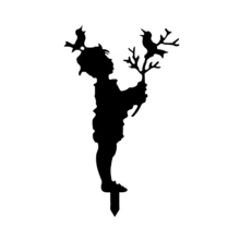 迷人的金属男孩与鸟剪影花园插牌 - 激光切割户外草坪和小径装饰，非常适合家居和庭院艺术 - 黑色 - 查看 5