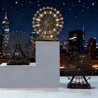 1 pièce Statue de grande roue, modèle de grande roue en métal, fer classique pour le bureau, la maison. Roue de Ferris en fer art rétro européen, vieille artisanat, modèle créatif pour la décoration de la maison, du salon, du cabinet à vin. Ornement de style unique, grande roue de Londres, statue en métal de London Eye rotative, cadeau de mariage mignon en bronze