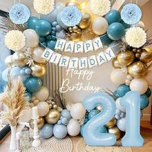 21st Birthday Decorations For Her, Happy 21st Bday Decorations Light Blue White Gold Balloons Happy Birthday Banner Tablecloth Fringe Curtain Cake Topper Men Women 21 Bday Decor Blue - 彩色 - 查看 3