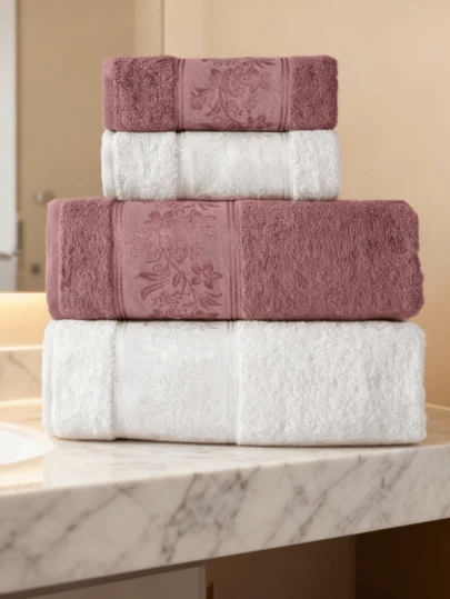4 PCs Towel Set 2 Bath + 2 Hand Towels - Cotton Rich - Made In Turkey