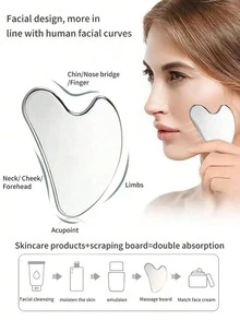 Stainless Steel Heart-Shaped Gua Sha Board - Face & Body Massage Gua Sha Tool, Reduces Swelling And Tightens Skin, Portable Smooth And Durable Gua Sha Board, Suitable For Home Spa, Self-Care And Beauty Professionals (Silver) - Multicolor - View 4