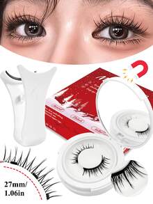 FindLove 2对装磁性假睫毛套装，自然浓密精致，带佩戴夹，单根假睫毛，高品质可重复使用，专业磁性假睫毛套装 - 尖尾漫畫款 - 查看 3