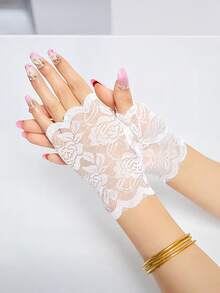 1Pair Sailor Dance Long Fingerless Women Sexy Lace Gloves Ladies Half Finger Fishnet Gloves Heated Mesh Mittens For Bride Half Finger Fishnet Dress Mesh Short Gloves - Multicolor - View 6