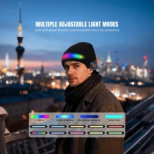 1顶带灯蓝牙针织帽，男女通用，多种可调节照明模式，USB充电LED头灯冬季帽，配有无线耳机，支持免提通话，男女皆宜，适合作为圣诞礼物，冬季保暖帽，可用于滑雪、狩猎、露营、徒步、跑步、钓鱼、遛狗等活动。 - Color Light+Bluetooth - 查看 5