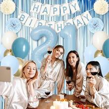 21st Birthday Decorations For Her, Happy 21st Bday Decorations Light Blue White Gold Balloons Happy Birthday Banner Tablecloth Fringe Curtain Cake Topper Men Women 21 Bday Decor Blue - 彩色 - 查看 4